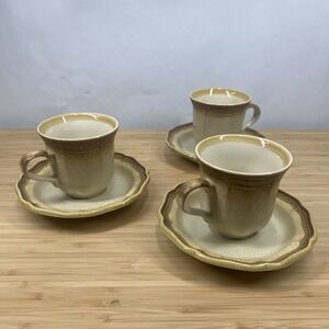 3 Sets of Mikasa Whole Wheat Granola E8000 Coffee Cups And Saucers Japan Vintage